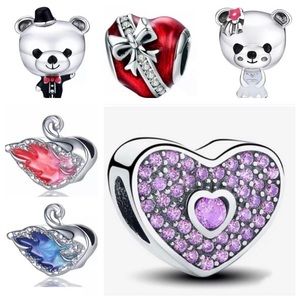 S925 Sterling Silver Teddy Bear Bead Charm Set